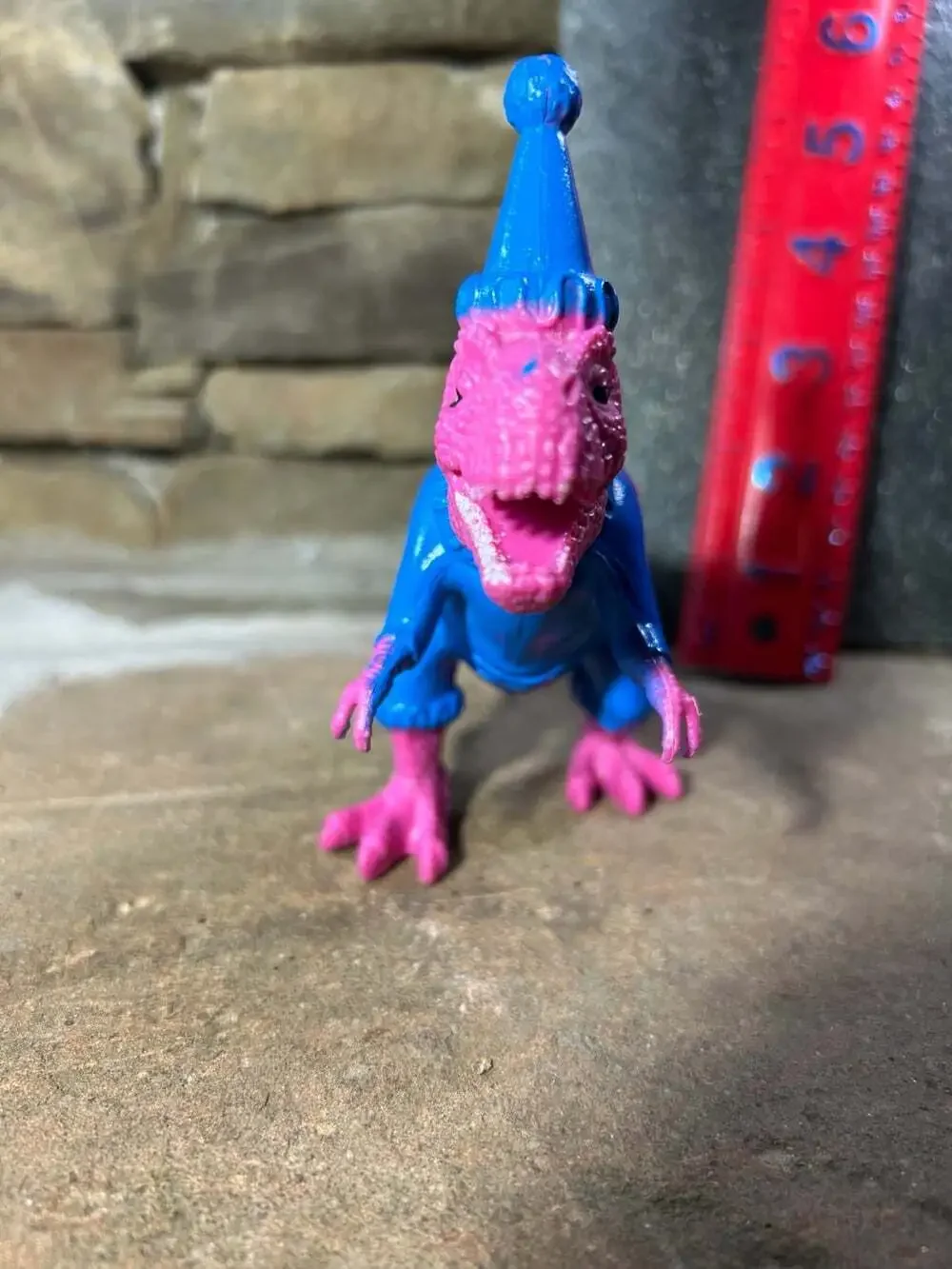 Pink and Blue Birthday T-Rex Cake Topper plastic